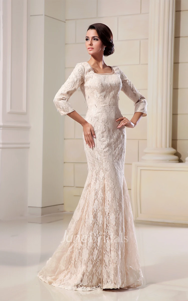 Sassy Square-Neck Style Dress With Lace Appliques