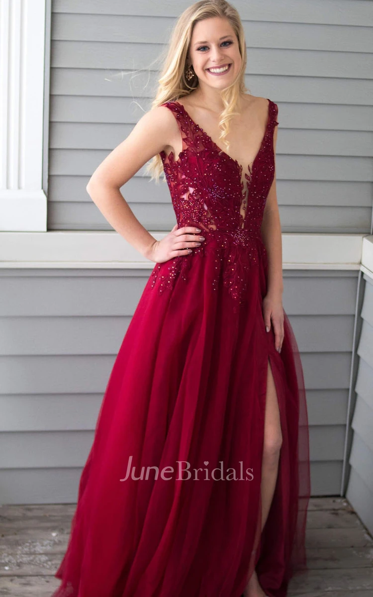 Casual A Line Chiffon Straps V-neck Sleeveless Prom Dress with Appliques and Beading