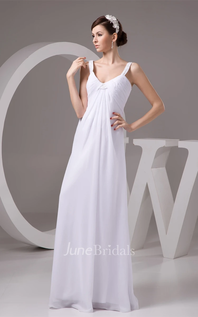 Strapped Chiffon Empire Maxi Dress with Pleats and Beading