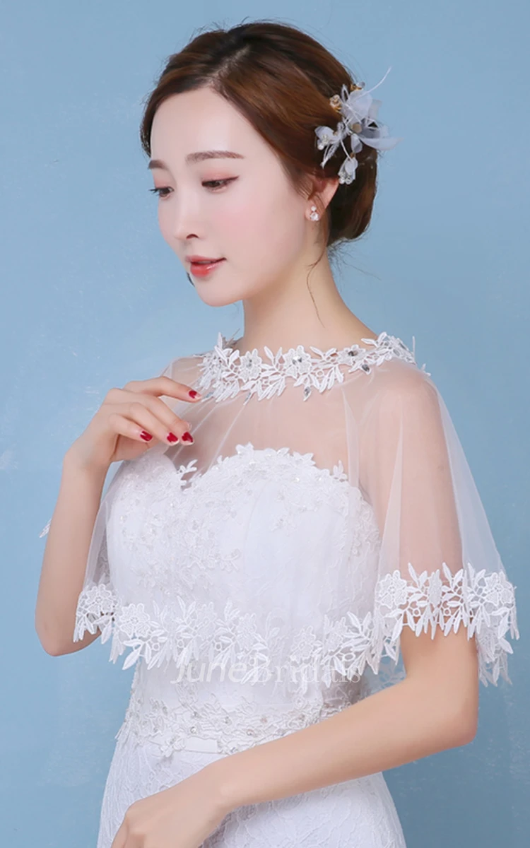 New Spring and Summer Lace Cape Rhinestone White Shawl