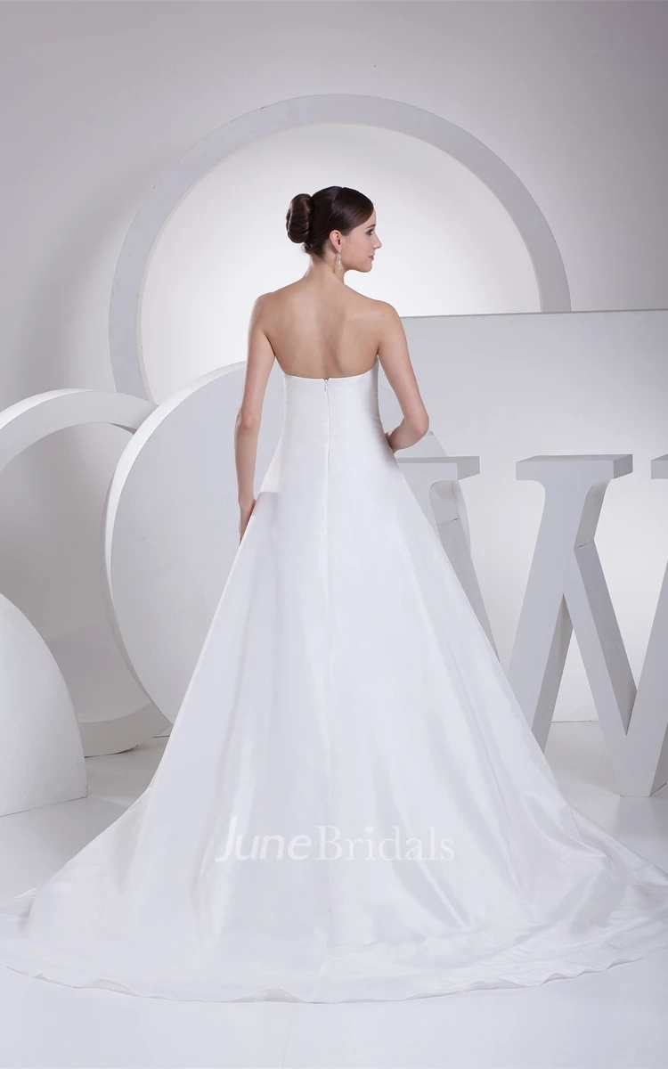 Sweetheart Beaded Criss-Cross A-Line Gown with Appliques and Side Ruching