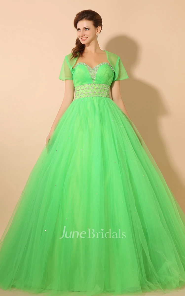Empire A-Line Princess Ball Gown With Soft Tulle And Crystal Detailing