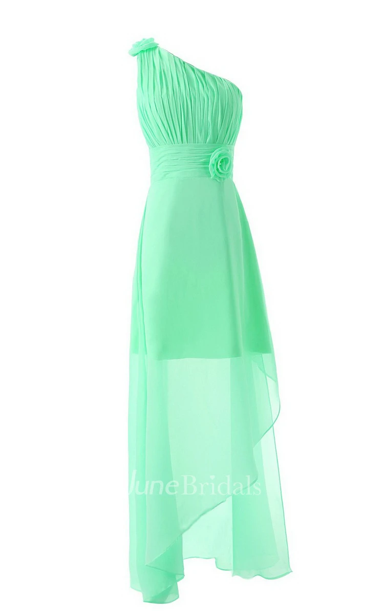 Asymmetrical One-shoulder Pleated A-line Gown With Flowers