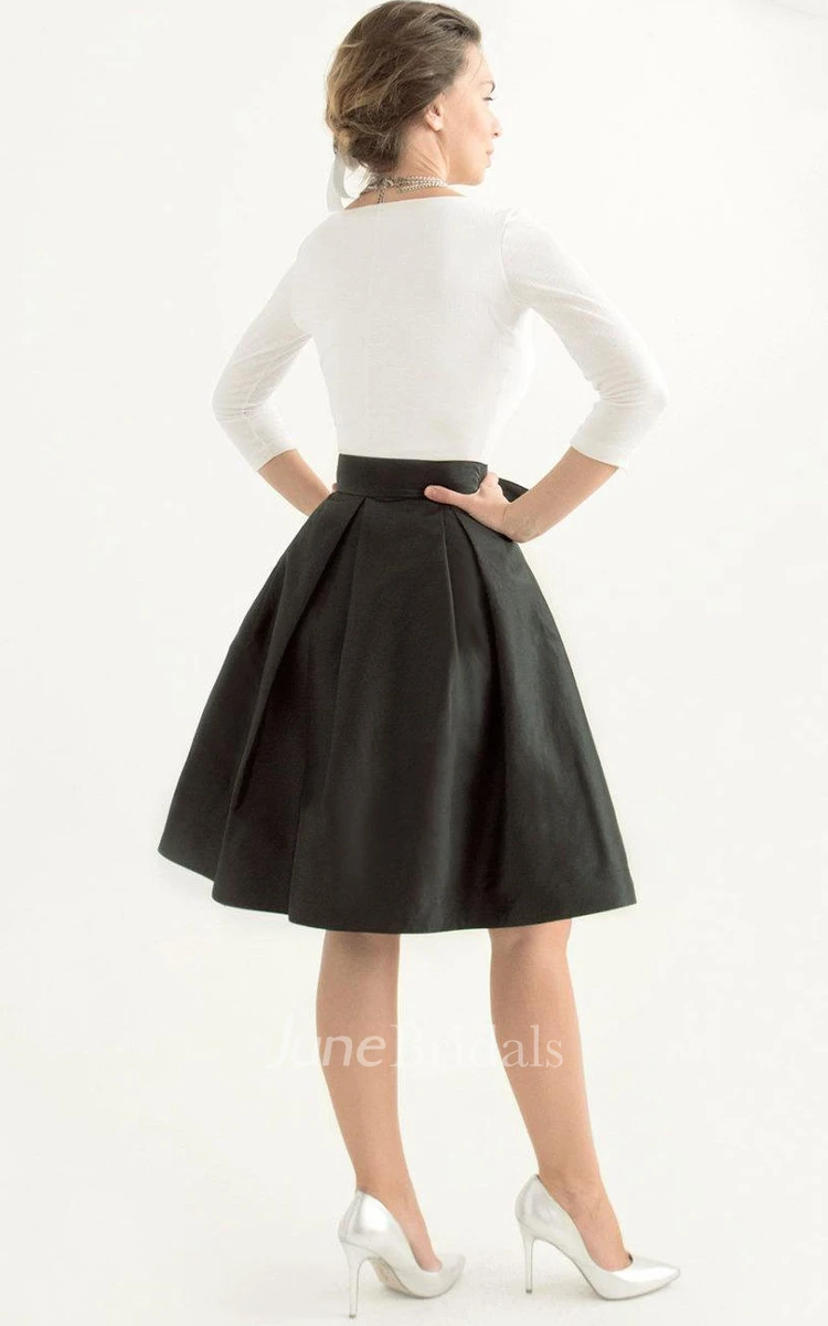 Black Taffeta Knee-length Long Sleeve Dress