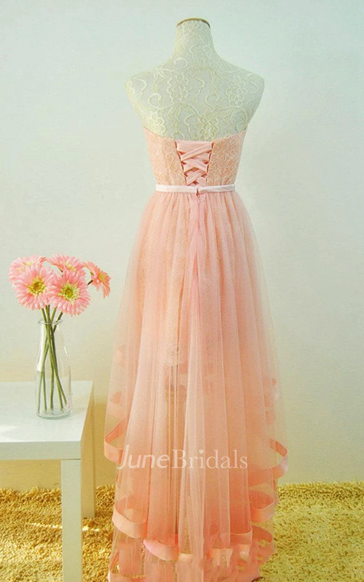 Delicate A-line High-low Sweetheart Tulle&Lace Dress With Bow