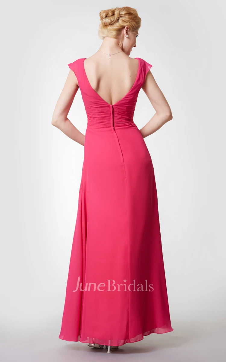 Cap-sleeved A-line Chiffon Gown With Low-v Back