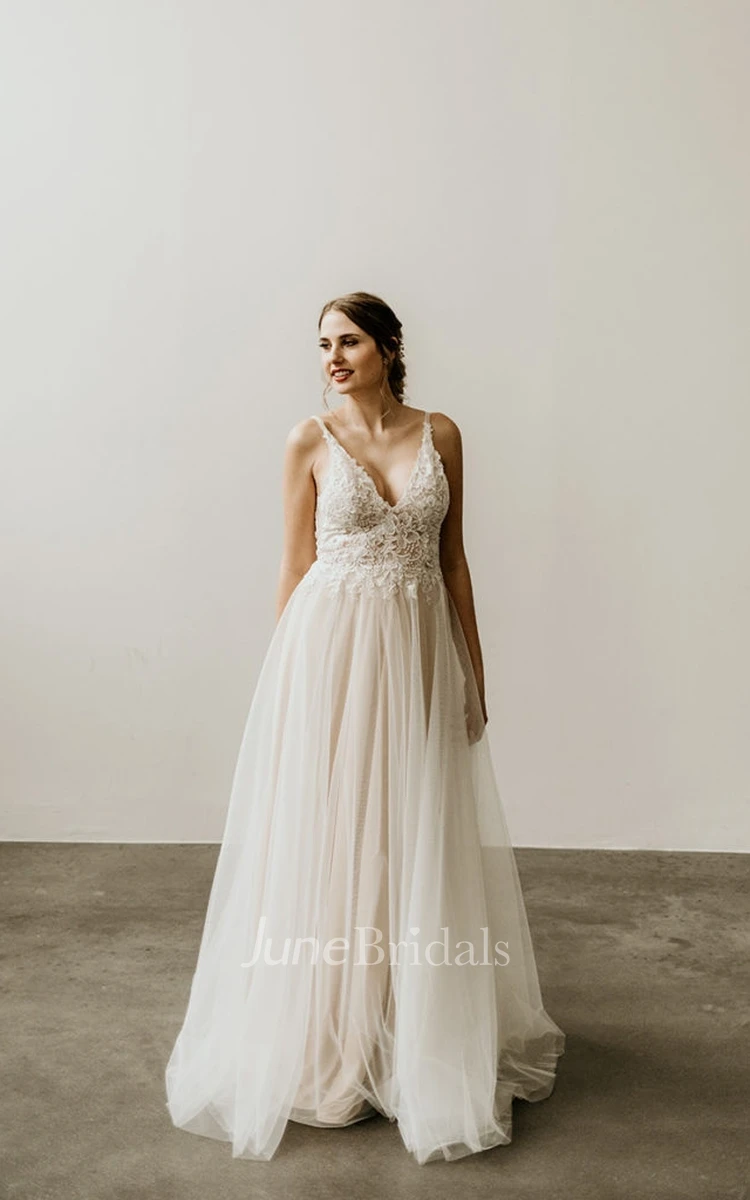 Deep V Neck Romantic Lace Applique Wedding Dress Deep V Neck Romantic Lace Applique Wedding Dress