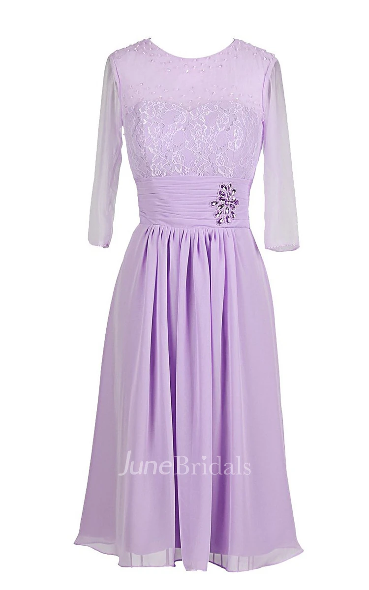 3 4-length Sleeve Rhinestoned A-line Gown With Lace Appliques