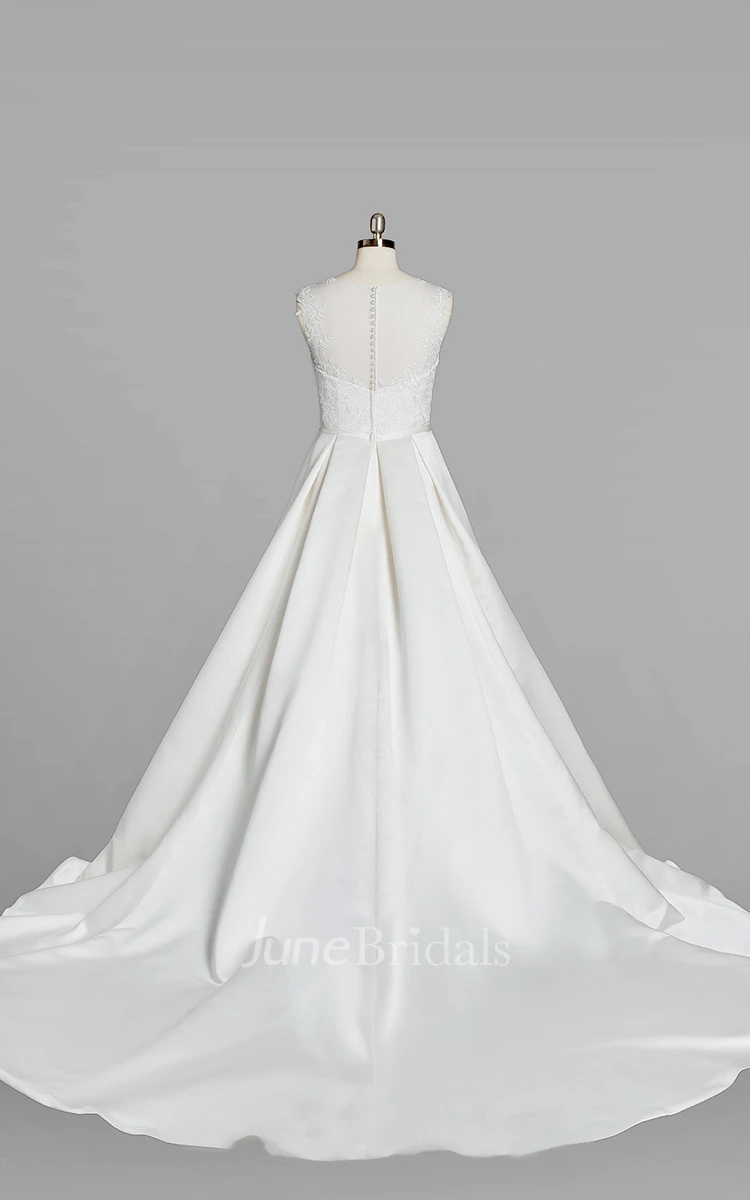 V-Neck Sleeveless A-Line Satin Wedding Dress With Beading