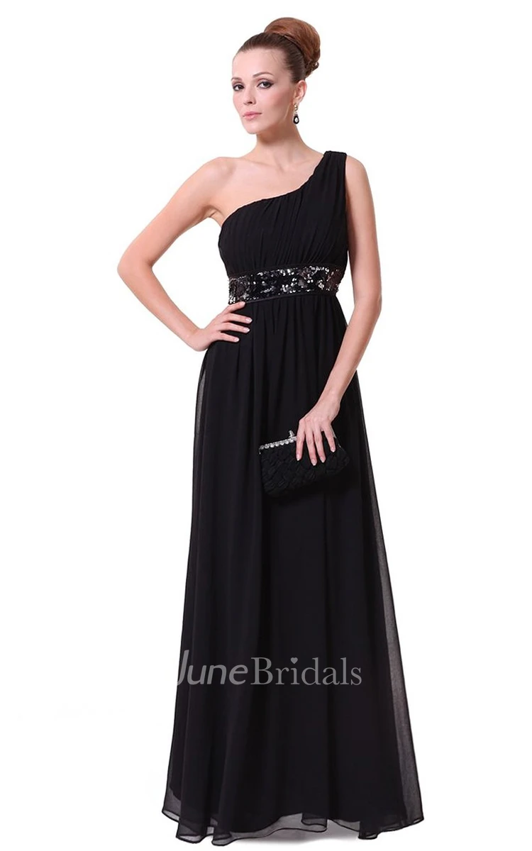 One-shoulder Floor-Length Chiffon Dress With Embroidery