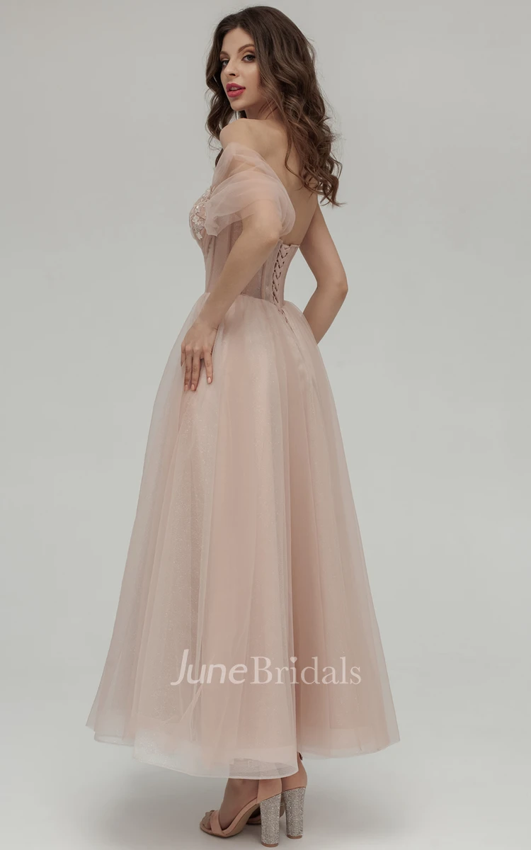 Casual A-Line Off-the-shoulder Tulle Sleeveless Evening Dress