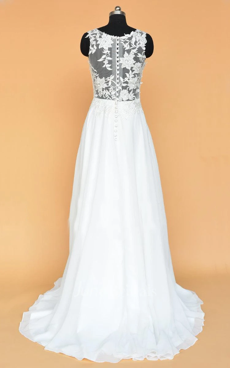 A-Line Floor-Length Chiffon Lace Weddig Dress