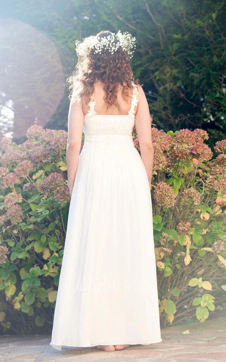Jewel Sleeveless Long Chiffon Wedding Dress With Sash Fld Pleats and Beautiful Pearl Crystal Three-dimensional Flower Braided Hair Comb