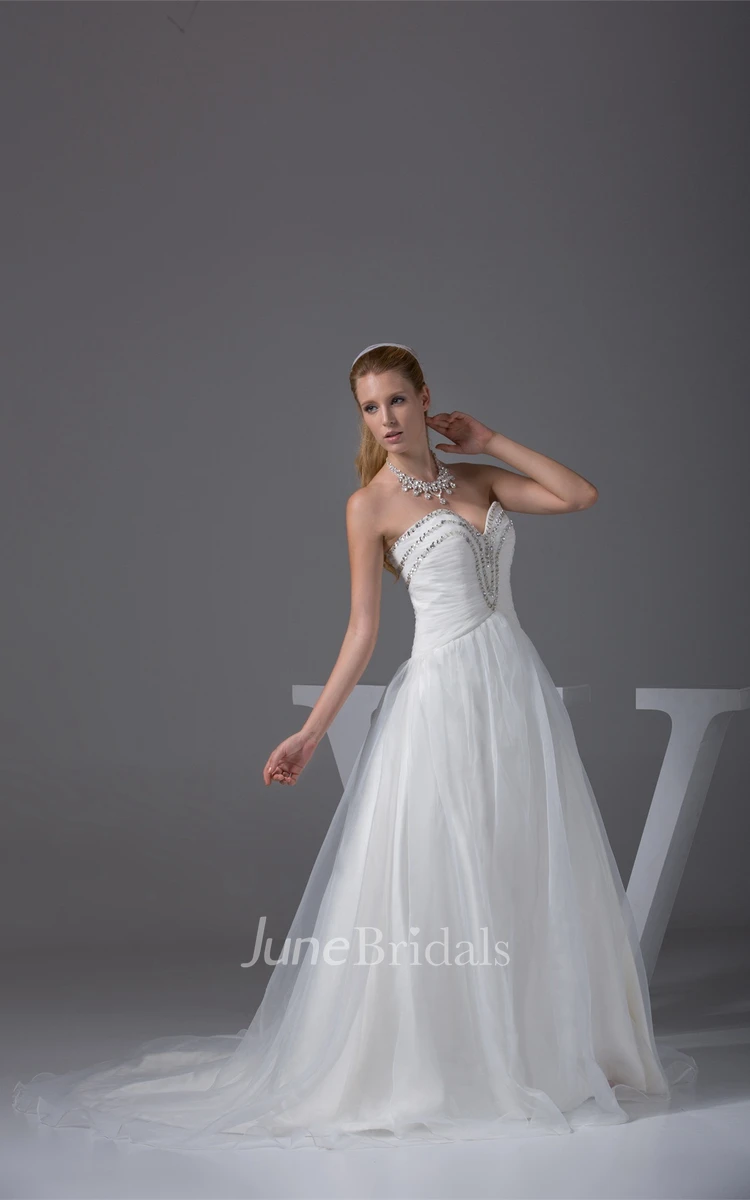 Sweetheart Tulle A-Line Gown with Rhinestone and Pleats