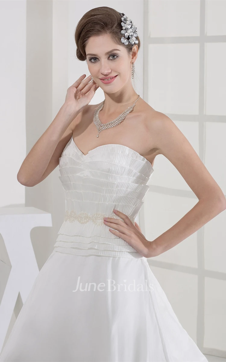 Sweetheart Ruched Ball Gown with Layers and Beaded Waist