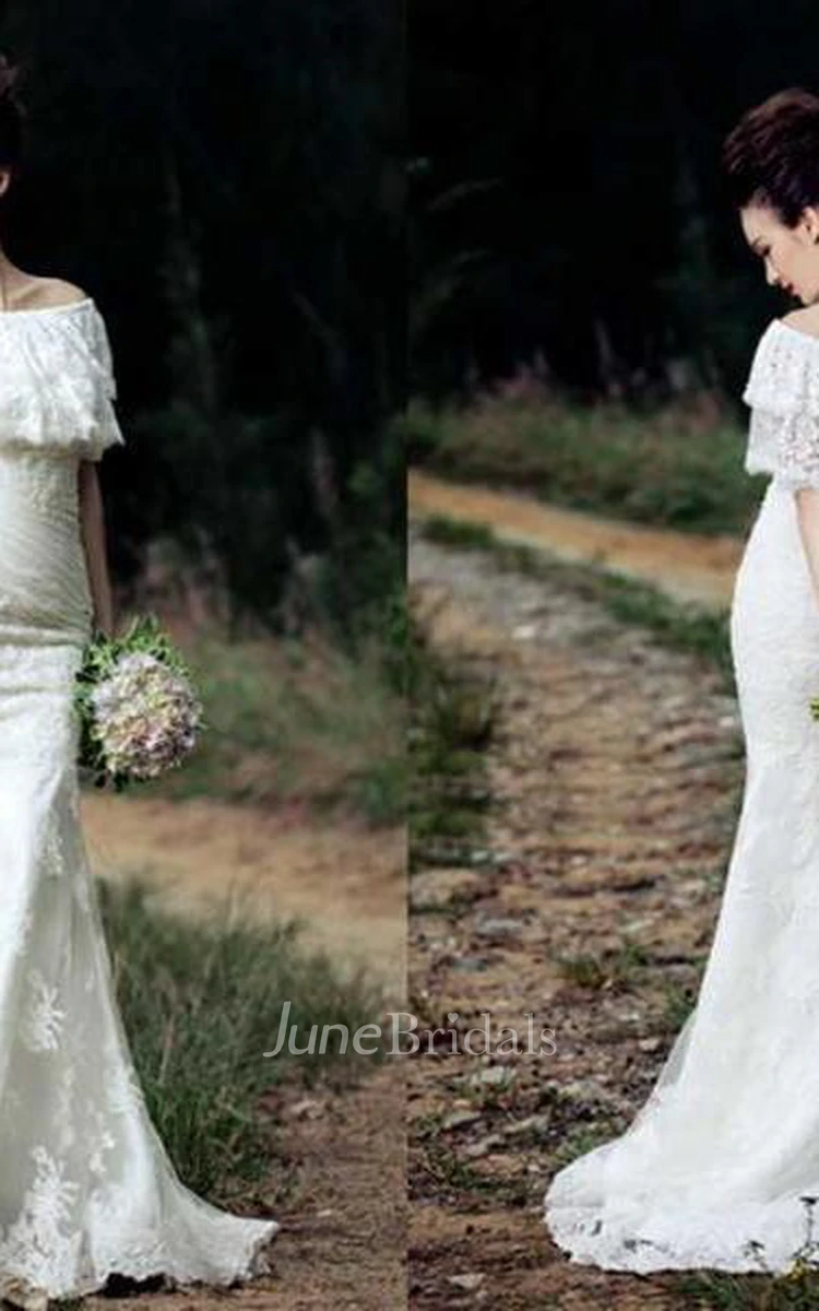 Designer Lace Mermaid Wedding Dress Off-the-Shoulder Lace-Up Floor Length