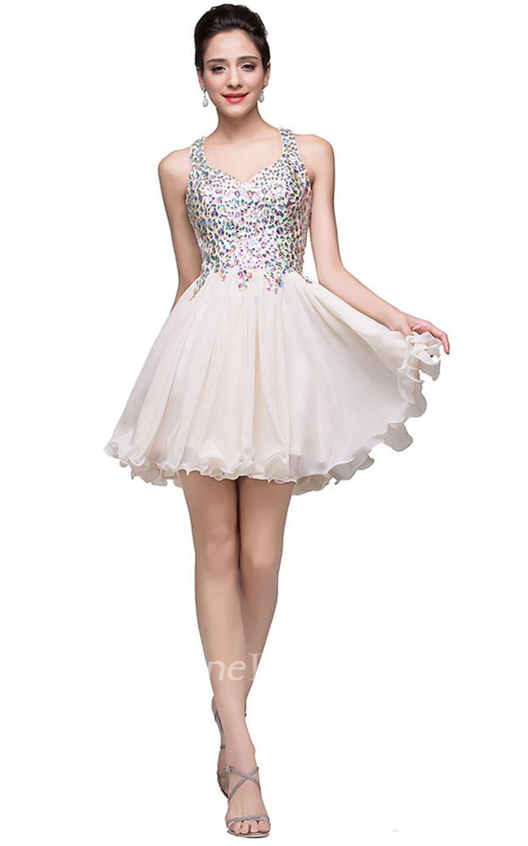 Lovely Crystal Sleeveless Homecoming Dress Short