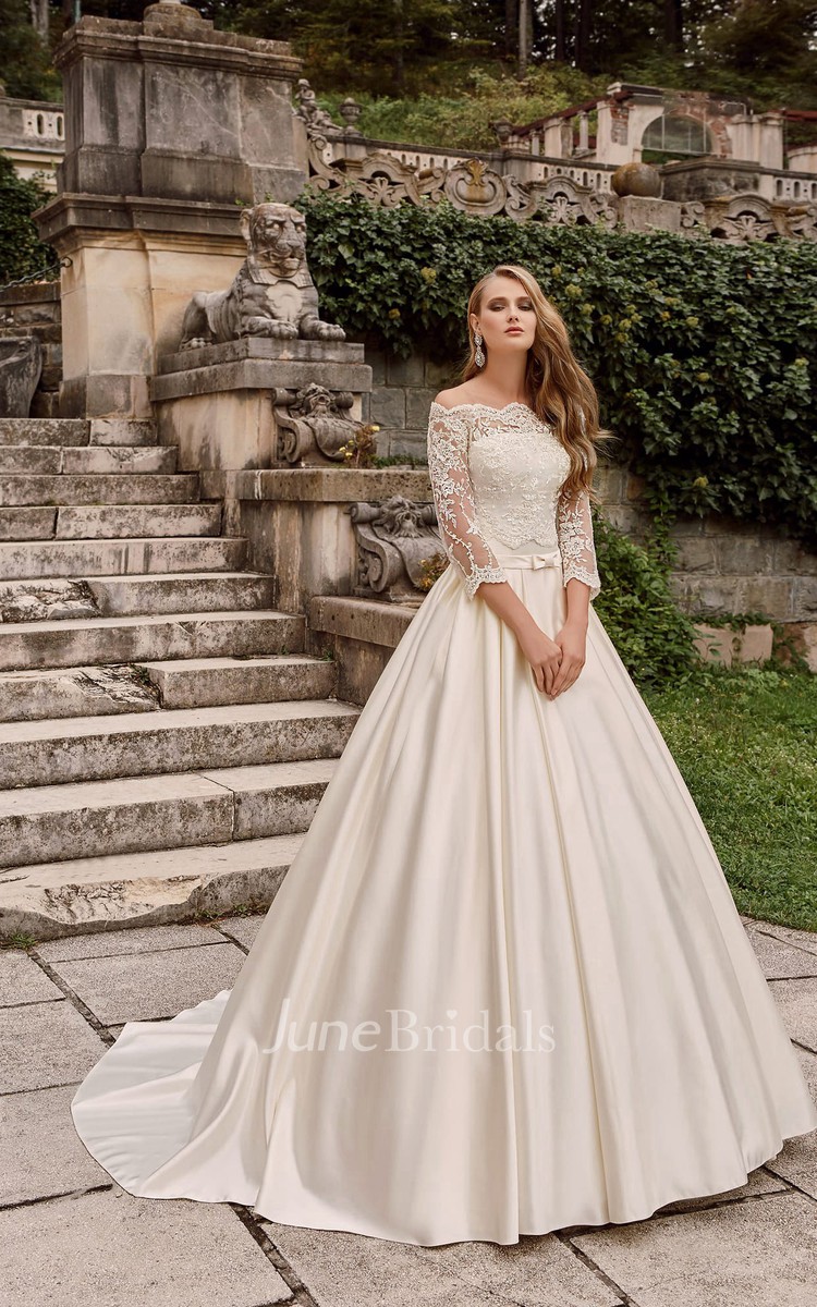 Satin wedding dress with lace outlet sleeves