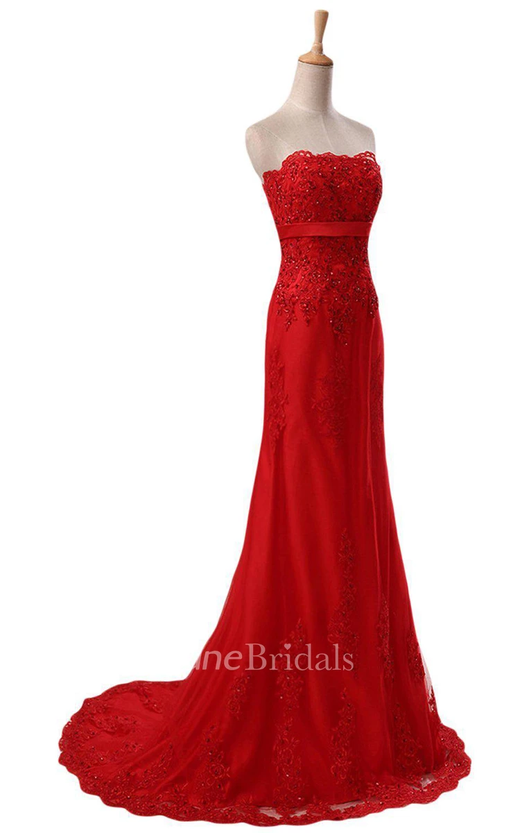 Strapless Dress With Appliques and Beadings