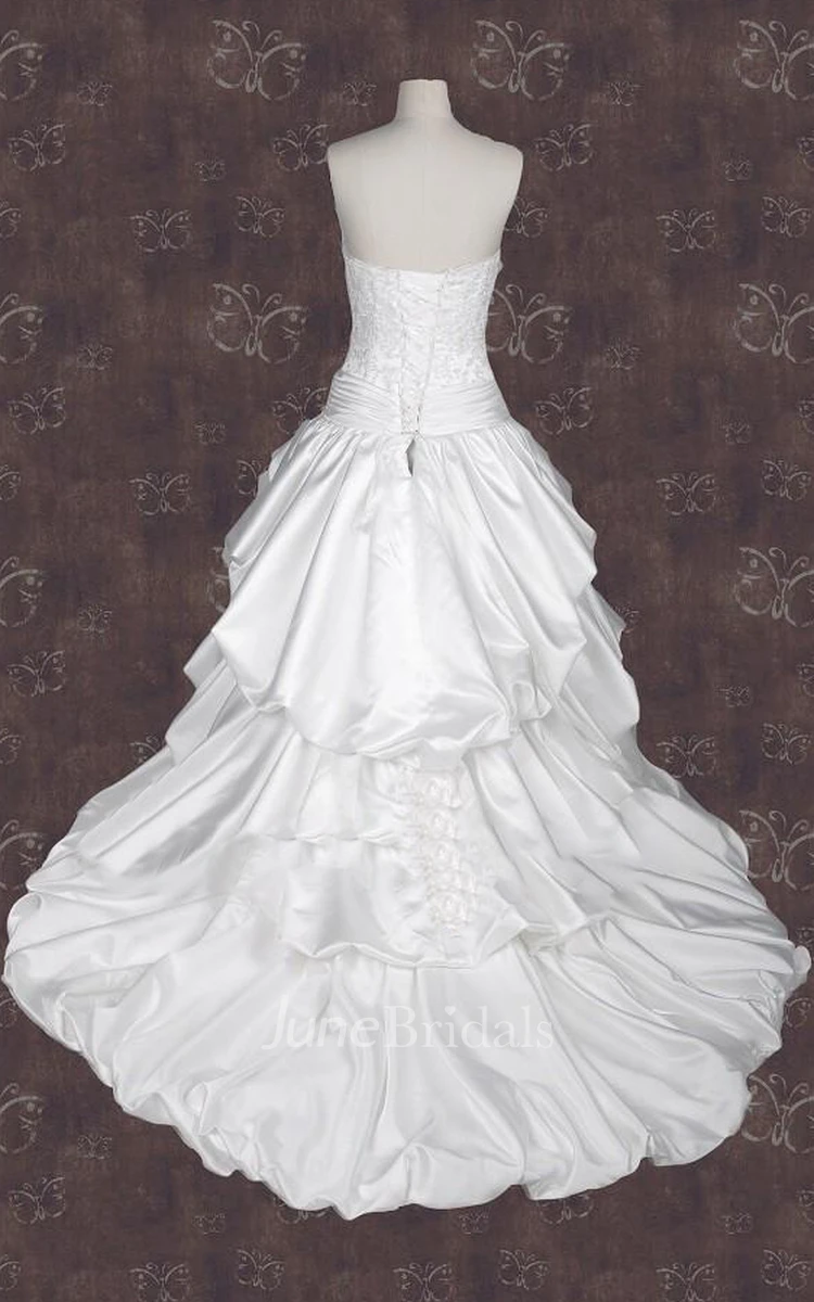 Ball Gown Strapped Lace Satin Weddig Dress With Beading