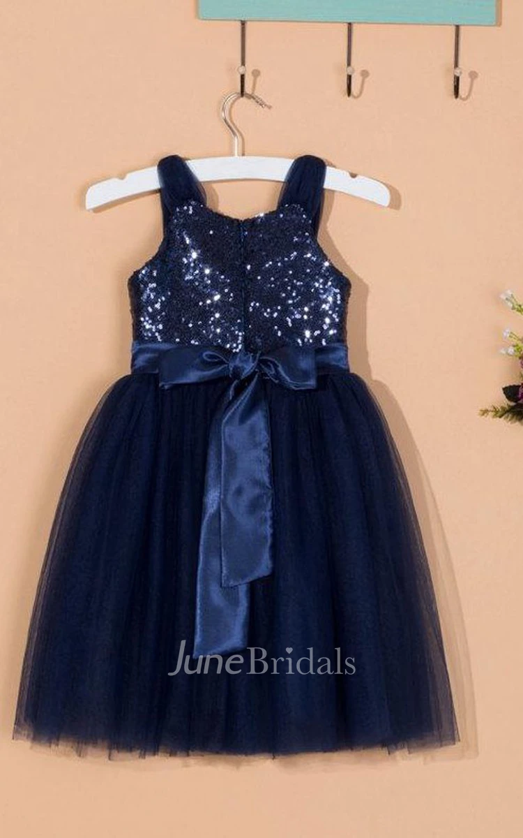 Sequins Bodice A-line Short Tulle Dress With Bow