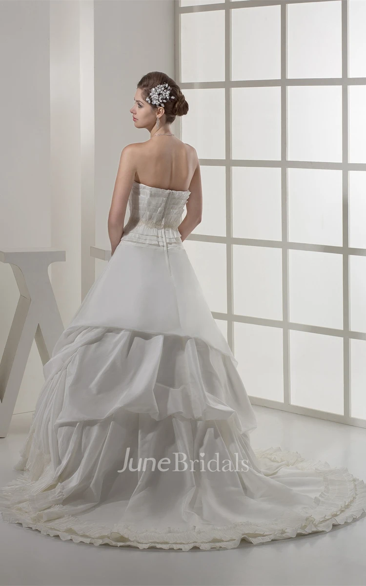 Sweetheart Ruched Ball Gown with Layers and Beaded Waist