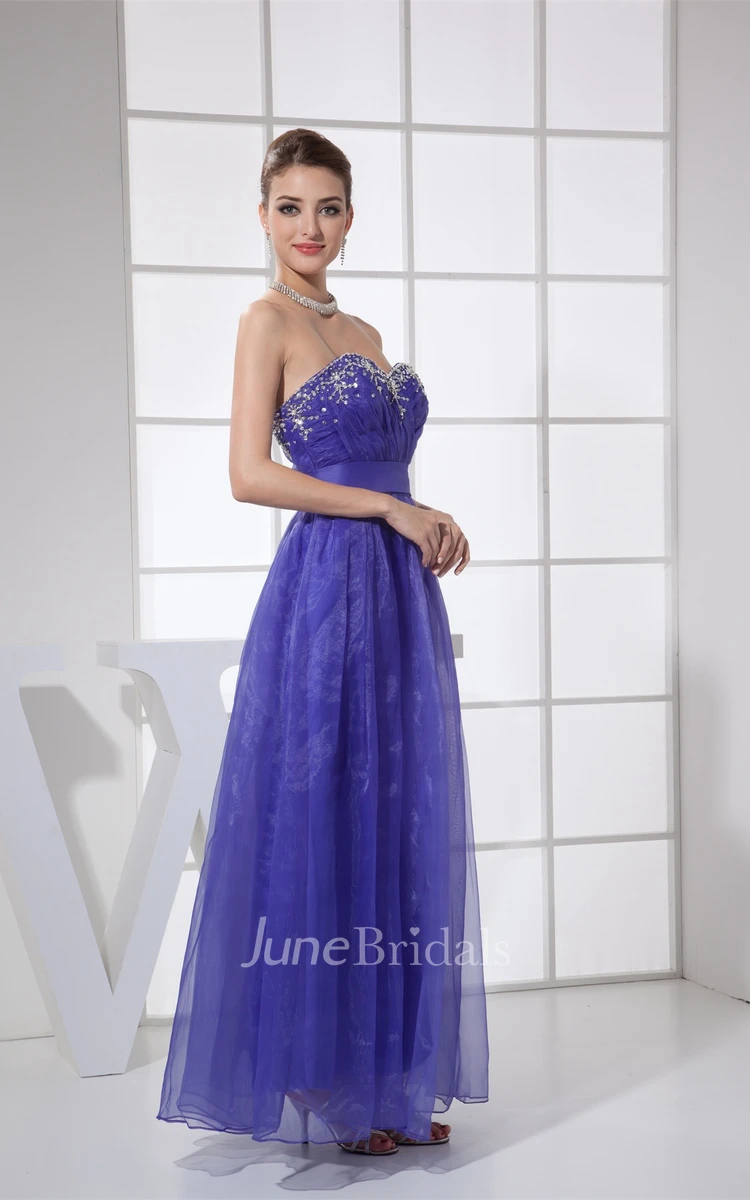 Sweetheart Criss-Cross A-Line Dress with Pleats and Beading