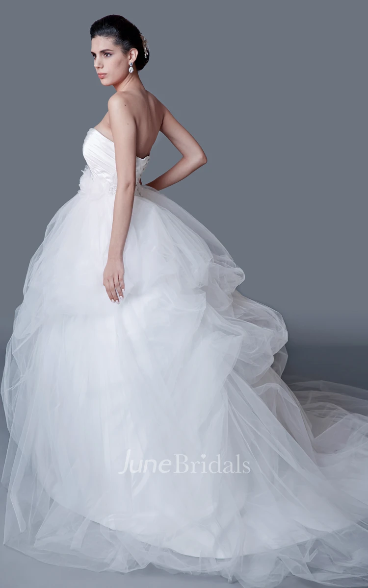 Enchanting Backless Satin and Tulle Ball Gown With Flower Belt
