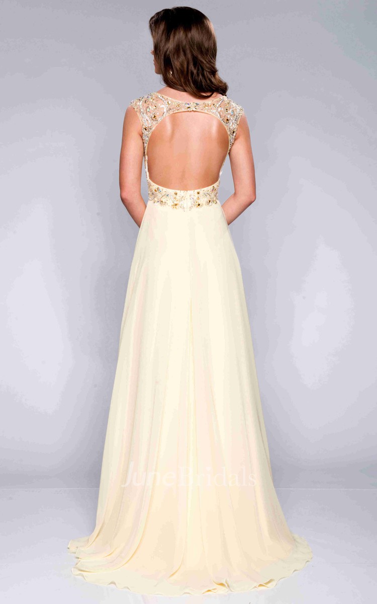 White Bateau Long Prom Dresses