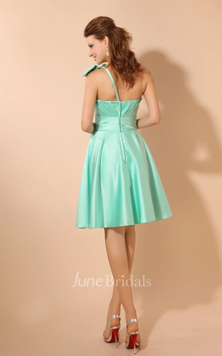 Satin Single-Strap Midi Dress With Bow And Ruching