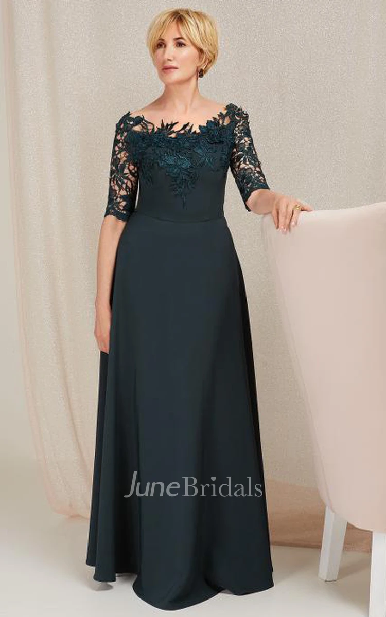 Simple A Line Half Sleeve Satin Bateau Floor-length Mother of the Bride Dress with Appliques