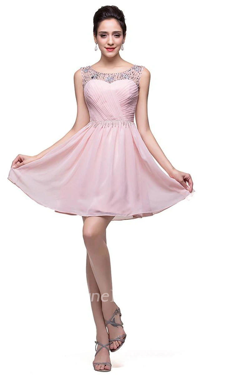 Elegant Sleeveless Crystal Short Homecoming Dress Chiffon
