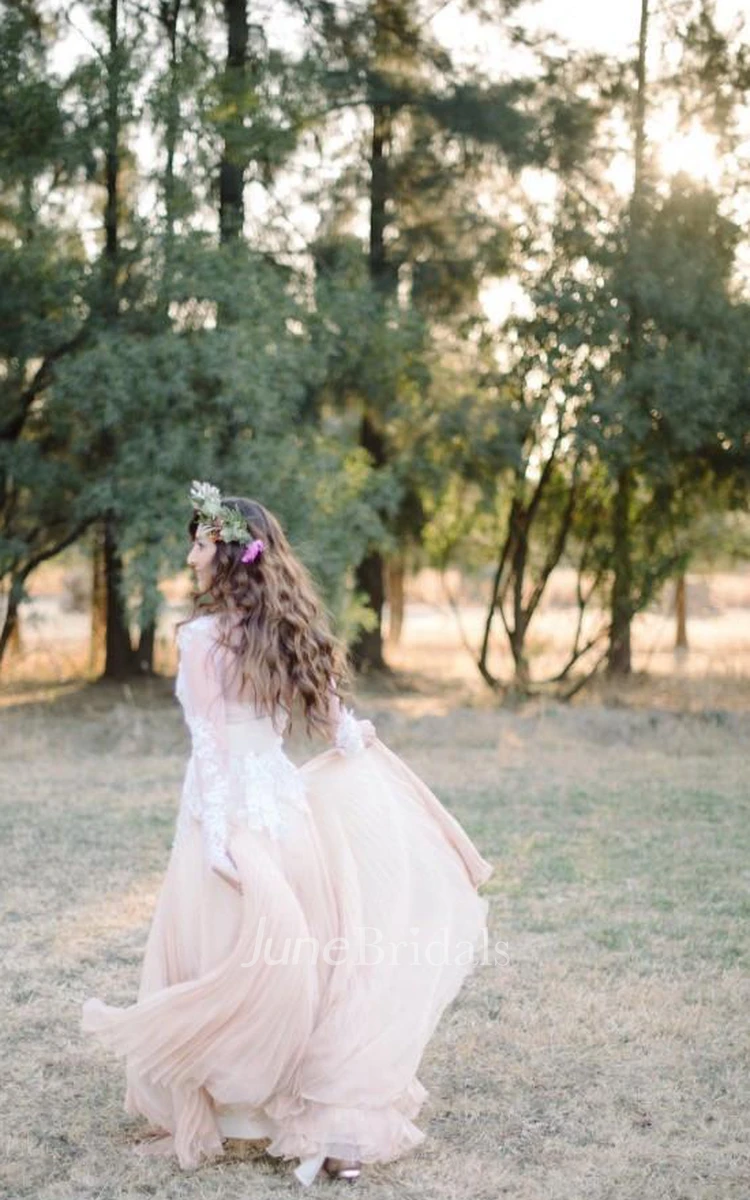 Delicate Chiffon Lace Appliques Wedding Dress Long Sleeve