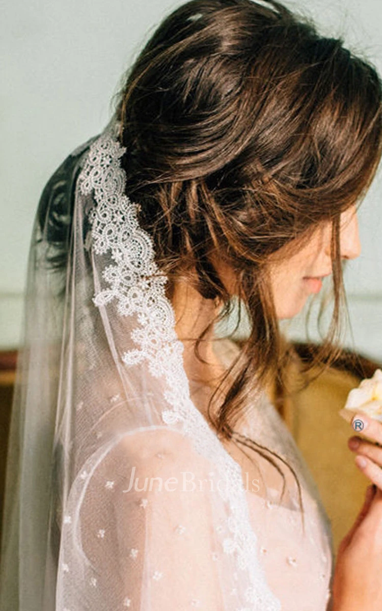 Romantic Tulle Wedding Veil with Lace Edge