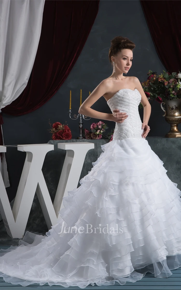 Sweetheart A-Line Ruched Dress with Jeweled Bodice