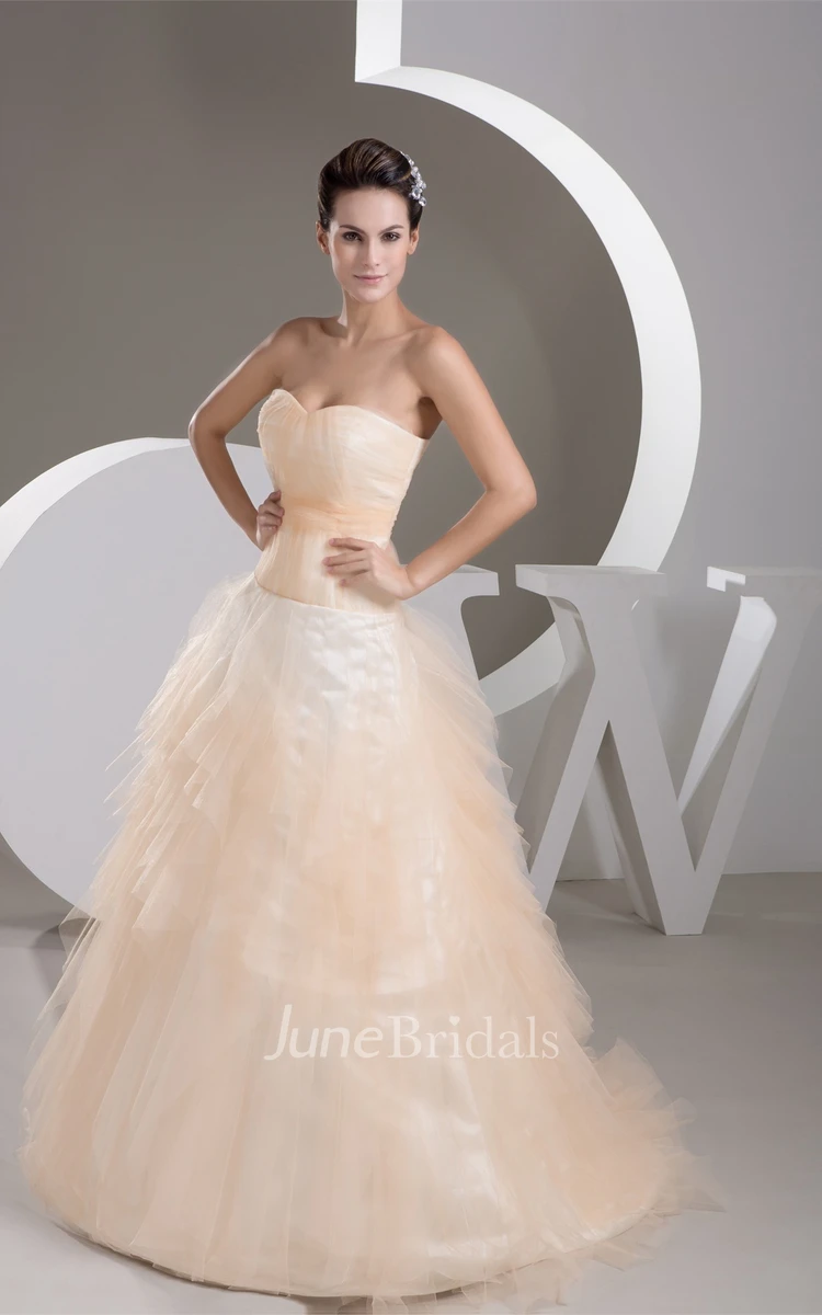 Sweetheart Tulle Ball Gown with Ruching and Brush Train