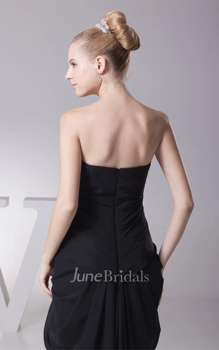 Strapless Pencil Ankle-Length Dress with Draping