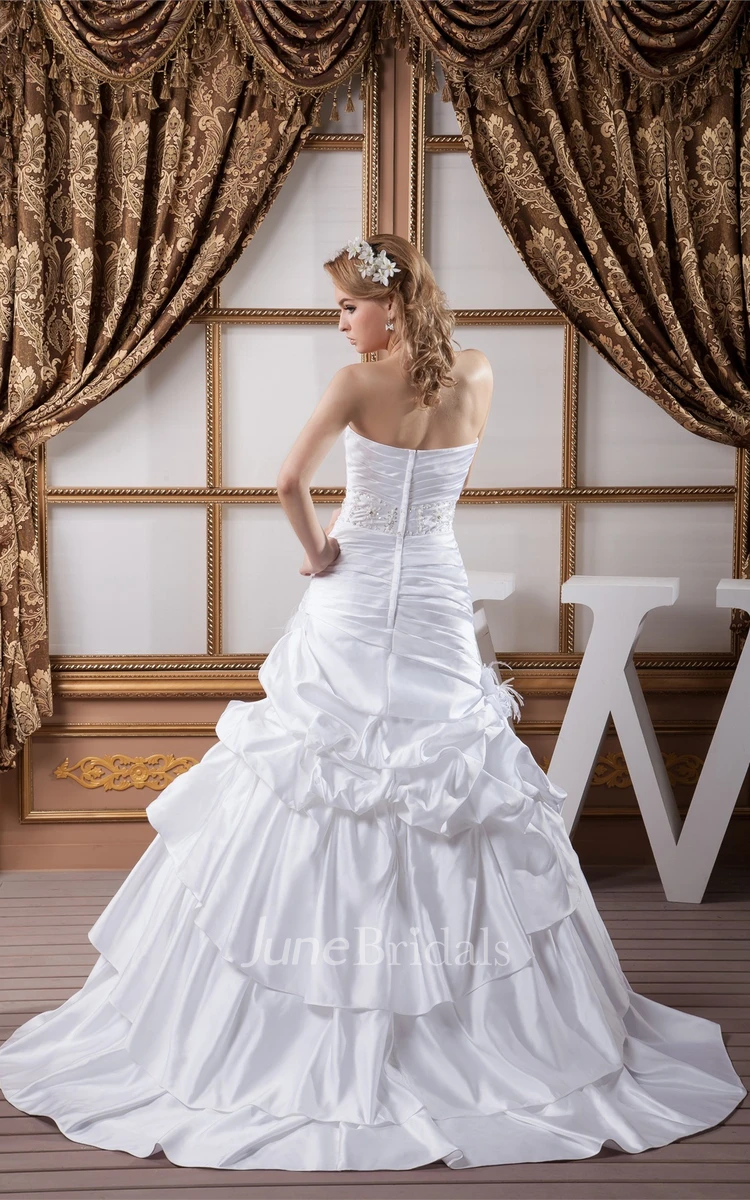 Sweetheart Criss-Cross Pick-Up Ball Gown with Flower and Gemmed Waist