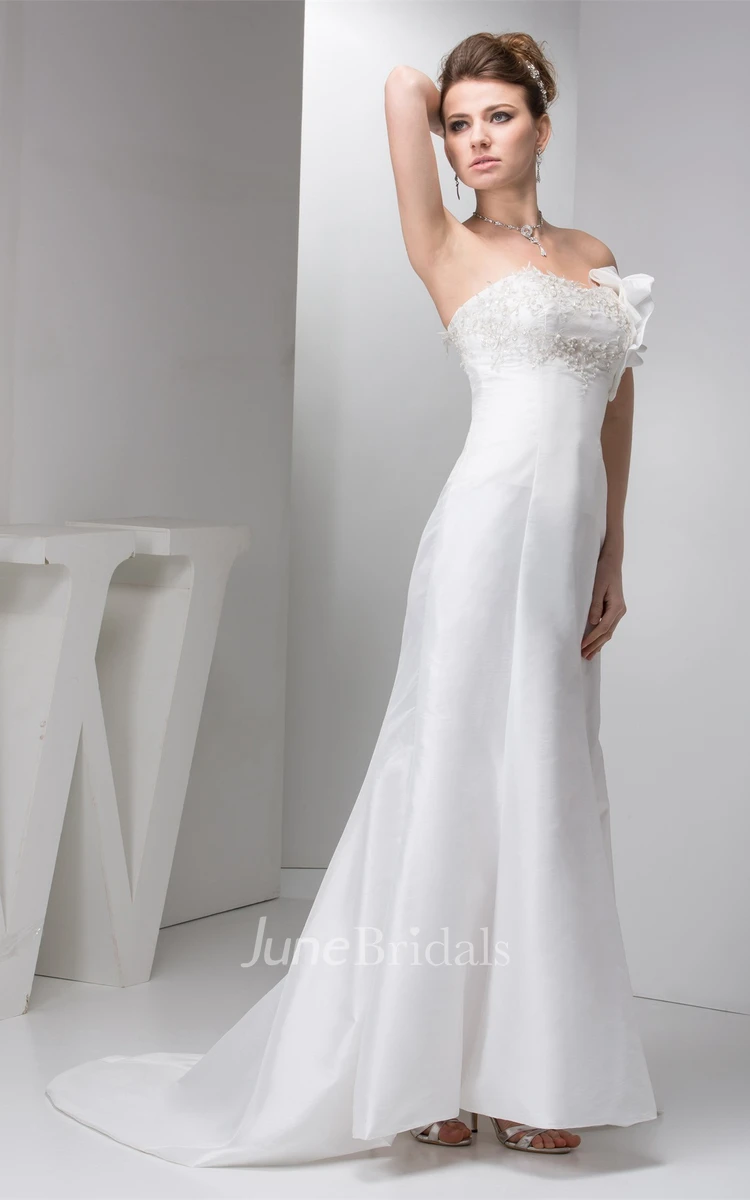 Strapless Mermaid Sheath Dress with Appliques and Bow