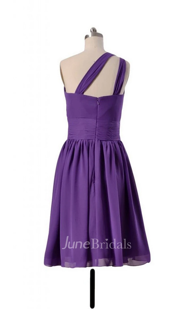 One-shoulder Side-drapping Short Dress With Ruched Band