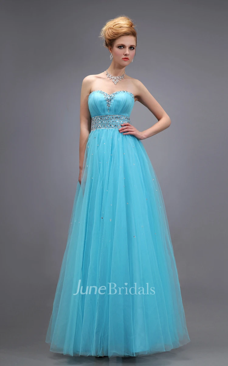 Tulle Long Empire Sweetheart Sleeveless Dress With Front Gathering Bodice