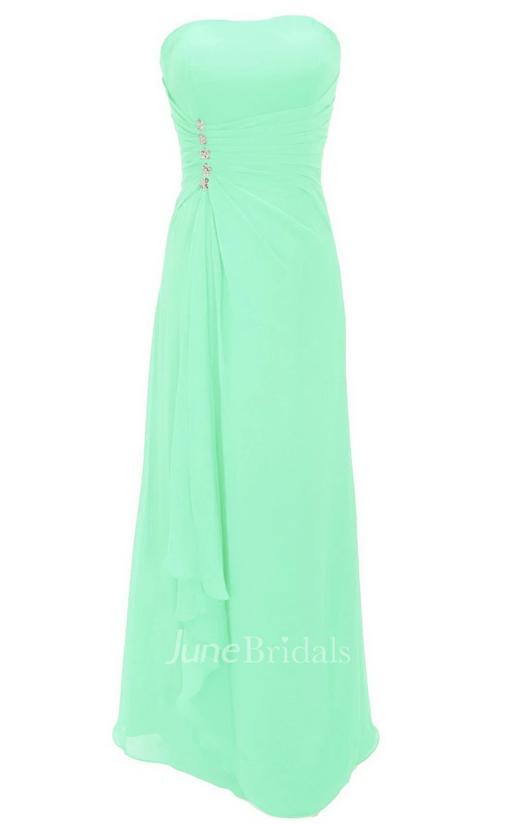 Strapless Tiered Chiffon Dress With Draping and Beading