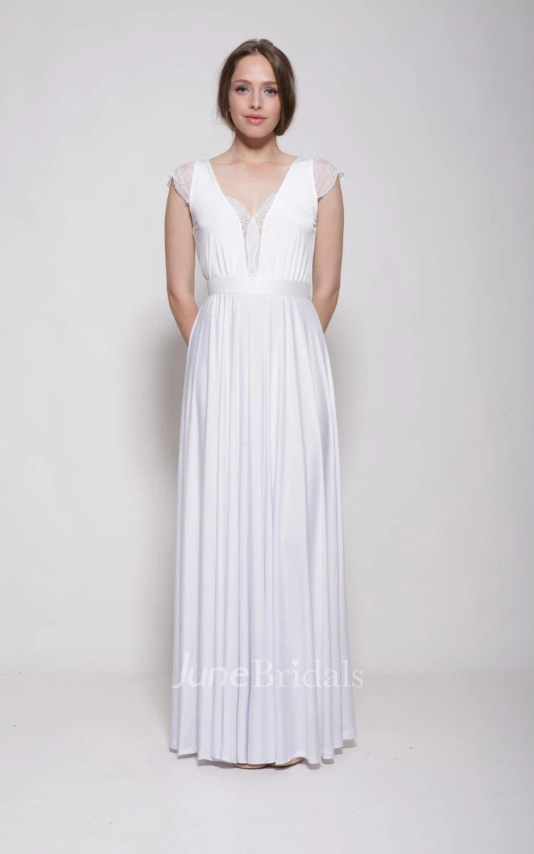 Floor-Length Bell Sleeve Lace Weddig Dress