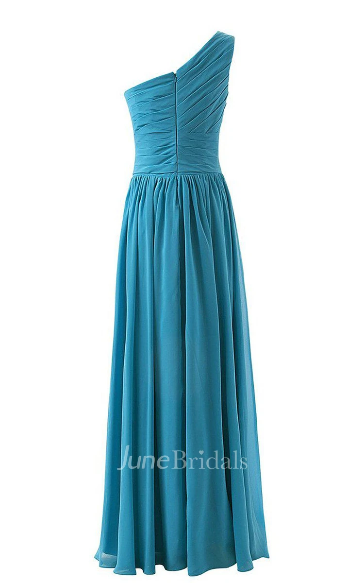 One-shoulder A-line Long Pleated Chiffon Gown