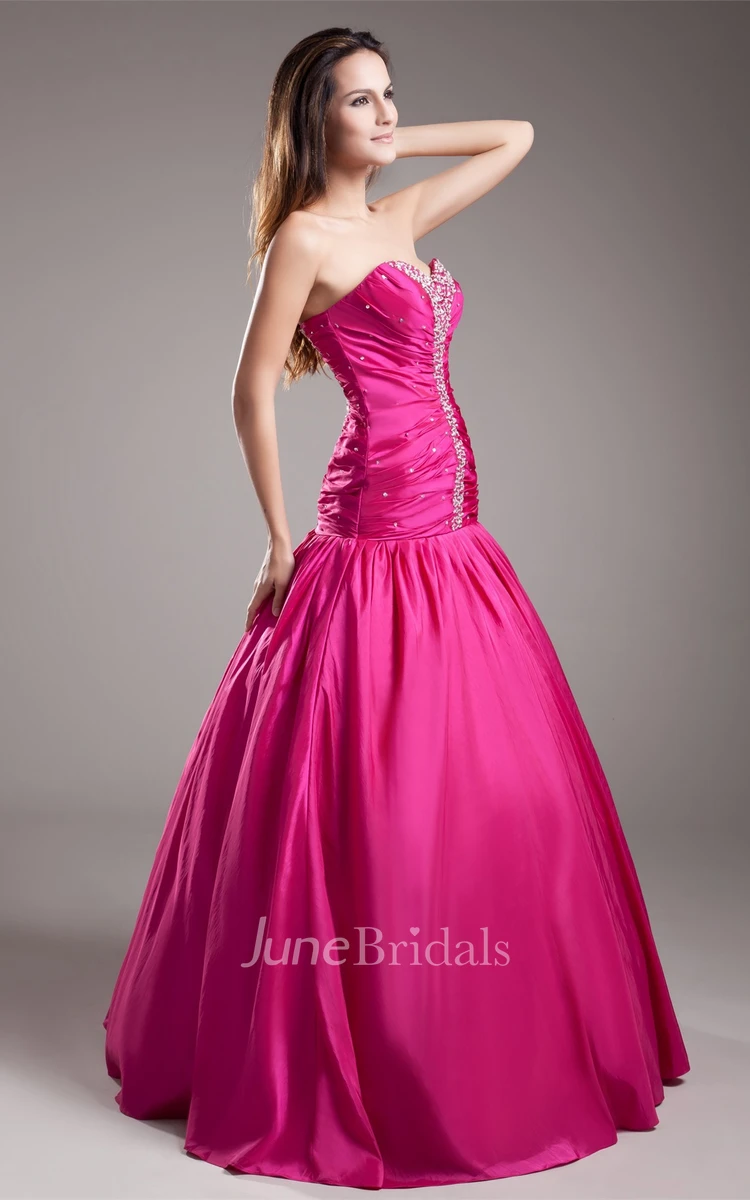 sweetheart a-line gown with ruched bodice and strass