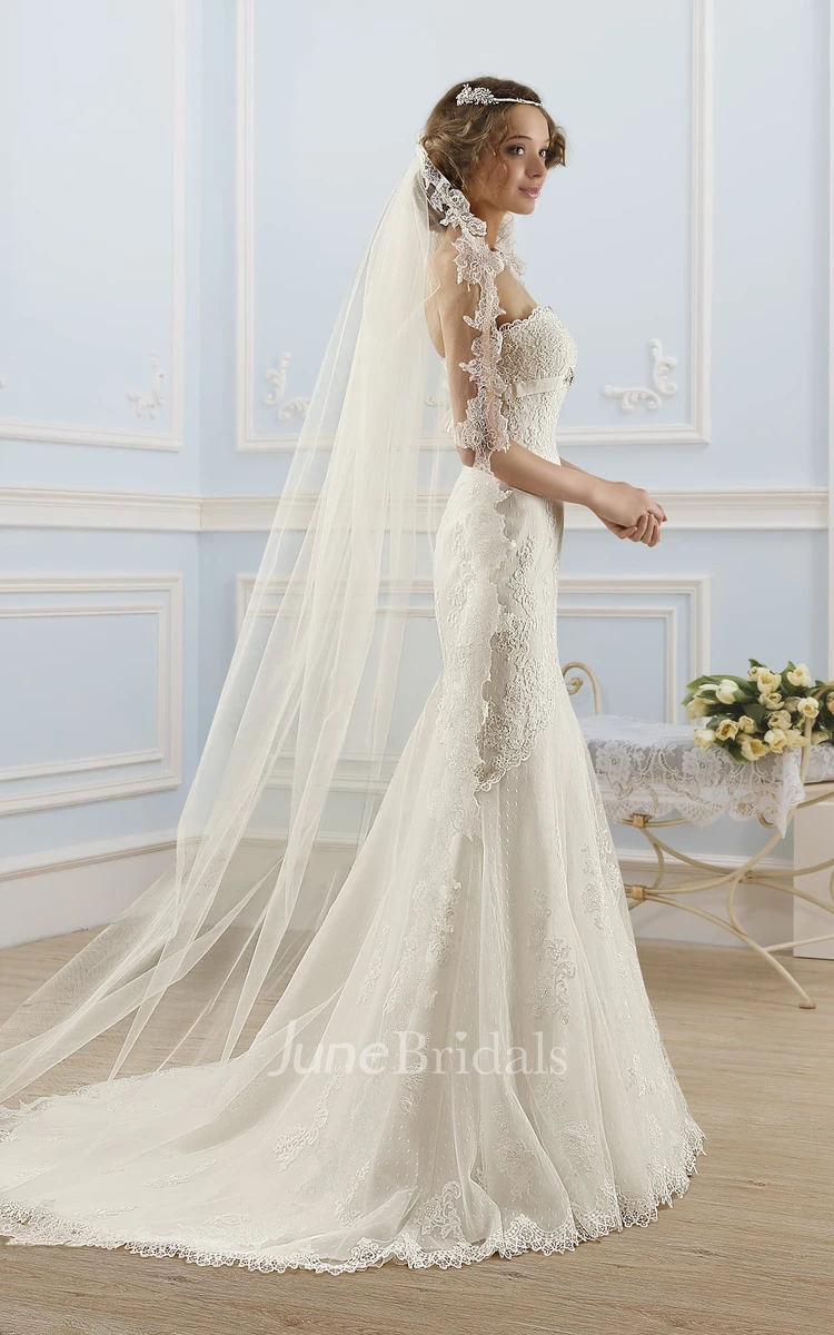 Mermaid Long Strapless Sleeveless Corset-Back Lace Tulle