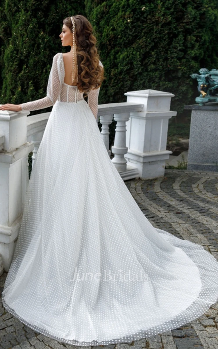 Vintage A-Line Sweetheart Tulle Wedding Dress with Sweep Train