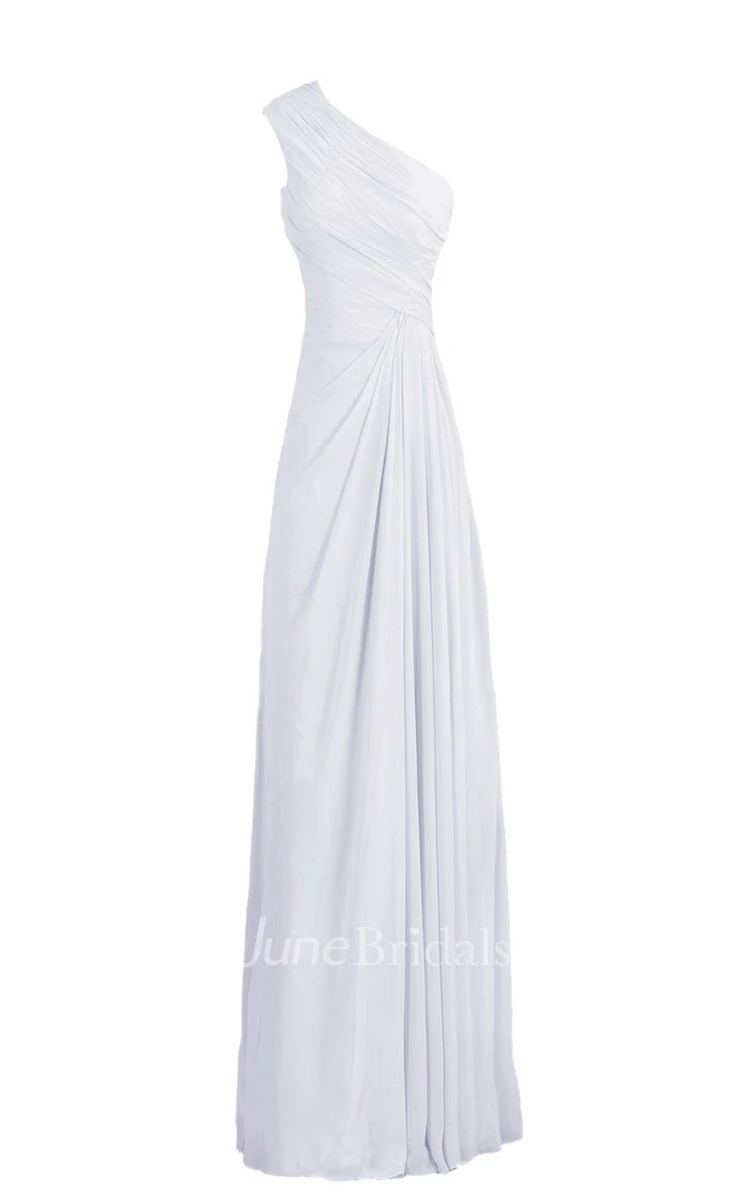 One-shoulder Ruched Long Pleated Chiffon Dress