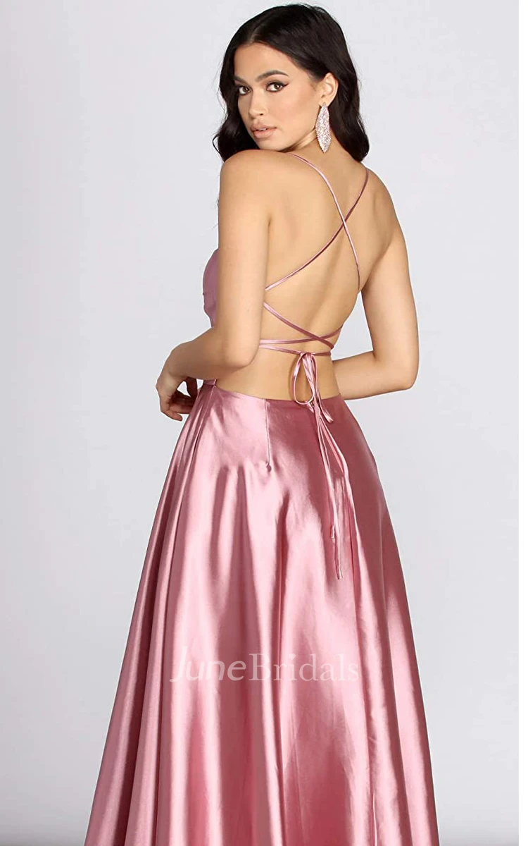 Mermaid Cowl Satin Prom Dress With Pockets and Split Front