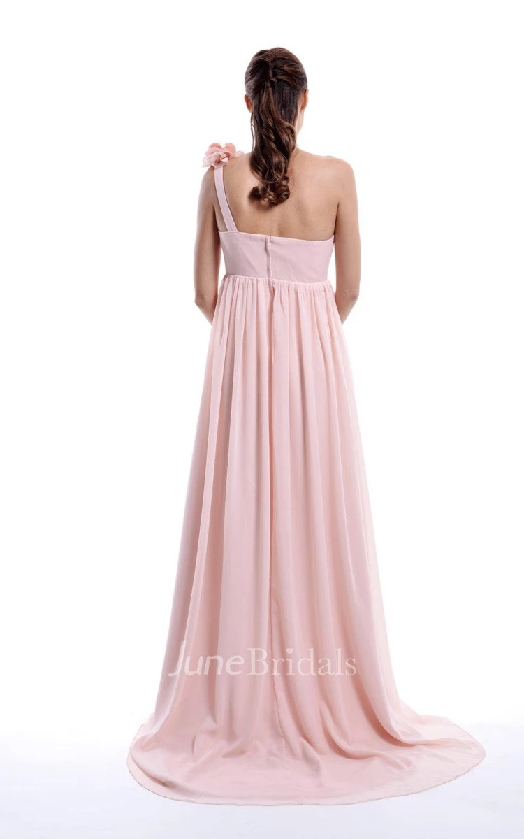 A-line Empire One-shoulder Strapped Chiffon Dress With Flower